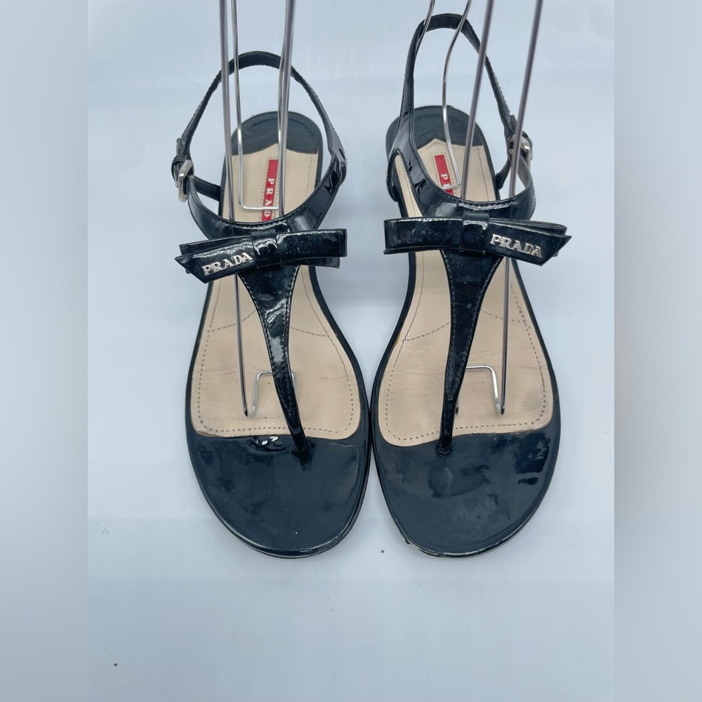 Prada Black Patent leather bow tie logo low heel wedge EU 40
Never worn. - Picture 3 of 12